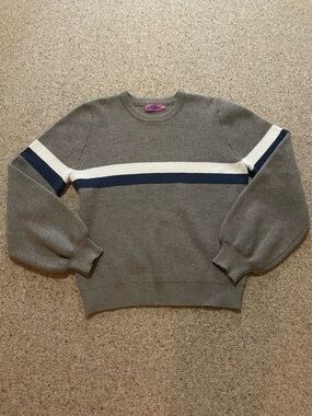 Edikted Gray Knit Sweater with White and Navy Stripes